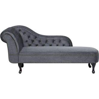 Beliani Beliani - Vintage Style Left Hand Chaise Lounge Velvet Fabric Chesterfield Grey Nimes