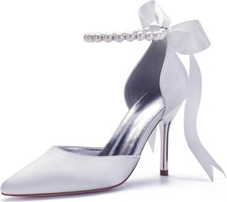 Miyoopark Wedding and Evening Shoes for Women Prom Pumps with Ribbon M532 White UK 7.5