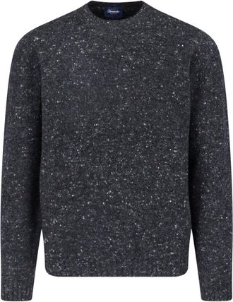 Drumohr Gray Ribbed Crewneck Wool-Cashmere Sweater