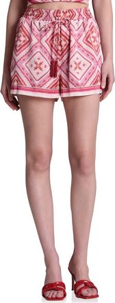 Avec Les Filles Print Tie Waist Shorts in Lobster Pearl at Nordstrom, Size X-Large