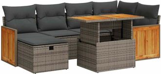 vidaXL Set De Sof&aacute;s De Jard&iacute;n Y Cojines 8 Piezas Rat&aacute;n Sint&eacute;tico Gris Vidaxl