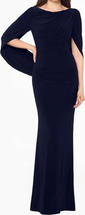 Betsy & Adam Miriam Long Jersey Draped Back Gown In Navy