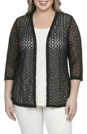 Standards & Practices Lace Open Front Cardigan in Black at Nordstrom, Size 2X
