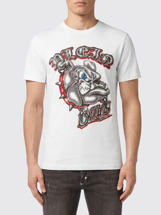 Philipp Plein T-shirt girocollo in cotone bianco con stampa grafica e logo