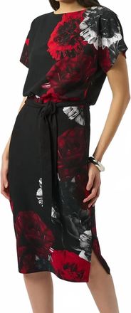 Joseph Ribkoff Floral Boat Neck Sheath Dress In Black/red