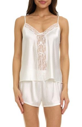 Flora Nikrooz Tiana Swiss Dot Satin Short Pajamas in Ivory at Nordstrom, Size X-Small