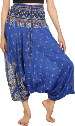 Lofbaz Womens Thai Floral Harem 2 in 1 Pants Jumpsuit Blue S