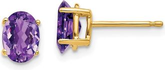 Diamond2Deal 14k Yellow Gold 7x5mm Oval Amethyst Earrings