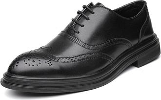 Generic Oxford Shoes for Men Lace Up Brogue Embossed Wing tip Round Burnished Toe PU Leather Rubber Sole Anti-Slip Low Top Classic(Black,8.5 UK)