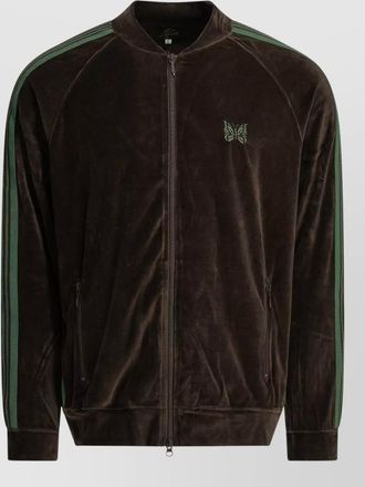 Needles track zip sweatshirt ribbed cuffs pockets stripes