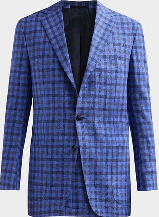 Kiton Men & apos;s Checked Cashmere-Cotton-Silk Sport Coat