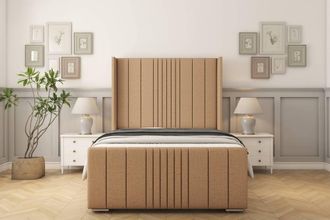 Sloomy Hargrave Dumfries Bed Frame With 50 Upholstered Wingback Headboard in Light Brown | Size: Small Double