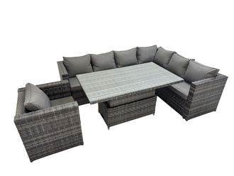 Fimous 7 Seater Rattan Corner Sofa Sets with Chair Dark Grey Mixed