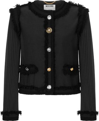 Moschino Fringed Boucle Wool Cropped Jacket With Buttons