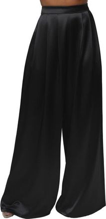 JLUXLABEL Pleated Wide Leg Satin Pants in Black at Nordstrom, Size X-Small