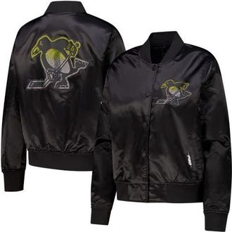 Pro Standard Womens Pro Standard Black Pittsburgh Penguins Rhinestone Jewels Satin Full-Snap Jacket at Nordstrom, Size Xx-Large
