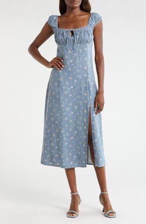 Lucky Brand Sweetheart Cap Sleeve Midi Dress in Navy Floral at Nordstrom, Size Xx-Large