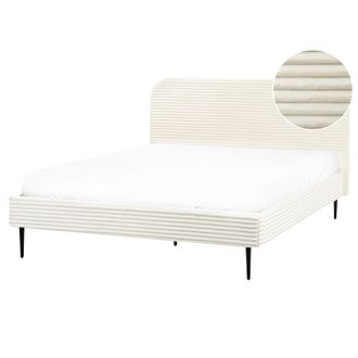 Beliani Cama Con Somier Tapizado De Pana 160 X 200 Cm Blanco Crema Flayat