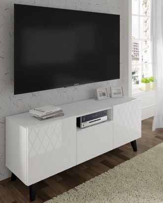 AC-D&eacute;co Ac-deco - Mueble Tv Diuna 145 Cm 2d1k Con Patas, Blanco Brillante