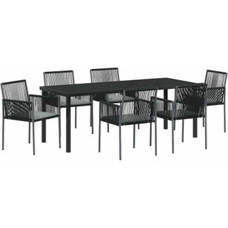 vidaXL Conjunto De Comedor De Jard&iacute;n 7 Pcs Negro Rat&aacute;n Sint&eacute;tico Vidaxl