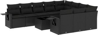 vidaXL Set De Sof&aacute;s De Jard&iacute;n 11 Pzas Y Cojines Rat&aacute;n Sint&eacute;tico Negro Vidaxl