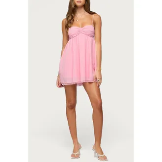 Edikted Ariellah Chiffon Babydoll Minidress in Pink at Nordstrom, Size X-Large