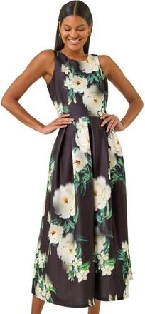 Roman Womens Floral Motif Premium Stretch Midi Dress - Black - Size 10 UK