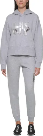 DKNY Metallic Graphic Hoodie In Gray Heather