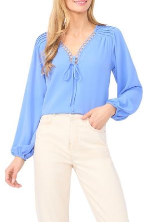 CeCe by Cynthia Steffe Circle Trim Pintuck Top in Bellflower Blue at Nordstrom, Size X-Large