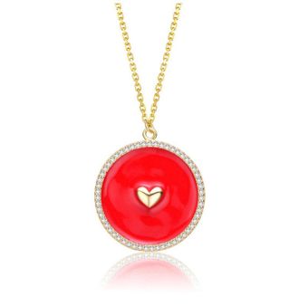 Rachel Glauber 14k Yellow Gold Plated with clear Cubic Zirconia and Colored Enamel Round Pendant