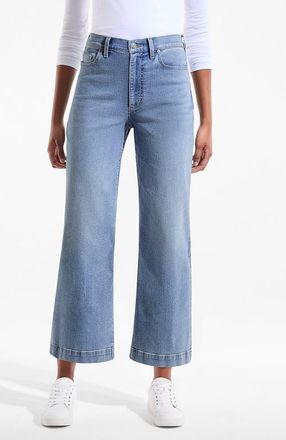 Lands End Recover Denim High Rise Wide Leg Crop Jeans in Lake Blue Wash at Nordstrom, Size 10 Tall