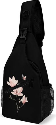 Generic Watercolor Magnolia Flower Butterfly Mens Crossbody Chest Sling Bag for Travel Hiking Lightweight Shoulder Bags with Small Side