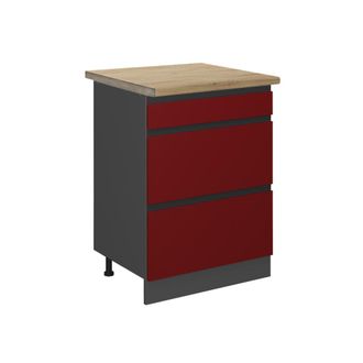 Vicco Mueble Bajo De Cocina R-line, Rojo, 60 Cm Con Cajones, Et Roble