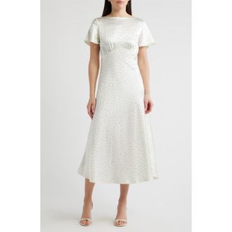 Lucy Paris Anastasia Dot Midi Dress in Ivory at Nordstrom, Size X-Large
