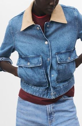 Mango Denim Jacket with Corduroy Collar in Medium Blue at Nordstrom Rack