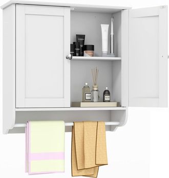 Costway Costway - Armario Ba&ntilde;o De Pared, Armario De Ba&ntilde;o Con 2 Puertas Con Barra De Toalla Y Estante Ajustable, Organizador De Almacenamiento De Armario De Co