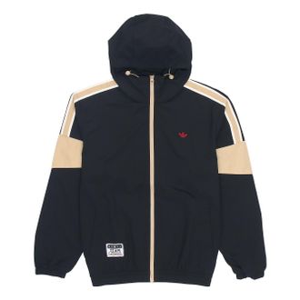 adidas Mens adidas originals Colorblock Logo Athleisure Casual Sports Hooded Jacket Autumn Black HS1991