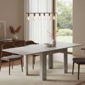 Dmora Mesa De Comedor Con Apertura De Libro, Made In Italy, Consola De Cocina Auxiliar, Mesa Extensible, Cm 90x90h75, Color Cemento, Con Embalaje Reforzado 