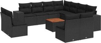 vidaXL Set De Sof&aacute;s De Jard&iacute;n 12 Piezas Cojines Rat&aacute;n Sint&eacute;tico Negro Vidaxl