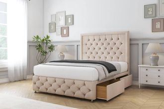 Comfort Beds Winchester Naples Divan Base 2 Drawers - 54 Headboard-Footboard in Light Sand | Size: Small Single