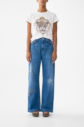 Camilla Slim Fit Round Neck T-Shirt - White/Gold in Lady Lionheart at Nordstrom, Size Xx-Large Au