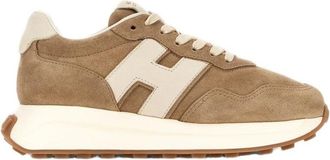 Hogan Minimalistic Beige Suede Sneakers With Cream Accents
