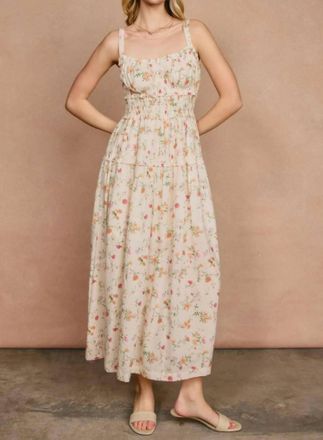 Dress Forum Honey Butter Shirred Midi Dress In Poppy Rose