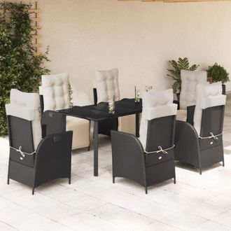 vidaXL Set De Comedor De Jard&iacute;n 7 Pzas Y Cojines Rat&aacute;n Sint&eacute;tico Negro Vidaxl