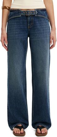Cotton On Belted Low Rise Straight Leg Jeans in Scorpio Blue Belt at Nordstrom, Size 12