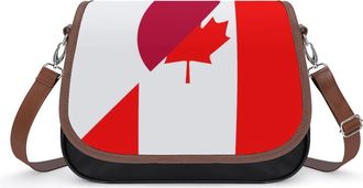 Generic Canada And Japan Flag Womens Leather Crossbody Bags with Adjustable Strap Casual Printed Shoulder Handbag