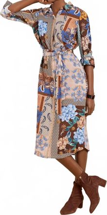 Talbots Tie Waist Shirt Dress In Floral Geo Patchwork