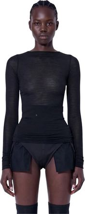 Rick Owens Lange Mouw Wol Zijde T-shirt - Dames - Longsleeves - Zwart - S - Wol - Tops