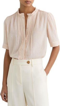 Reiss Aurelia Pintuck Pleat Cotton Gauze Button-Up Shirt in Pale Pink at Nordstrom, Size 14 Us