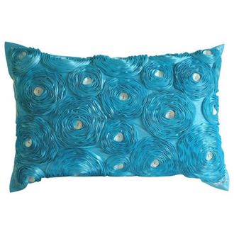 OEM Funda De Almohada Lumbar Turquesa, 30 X 50 Cm, Estampado Floral De Rosas Azul Claro, Rectangular - Rosa Aguamarina